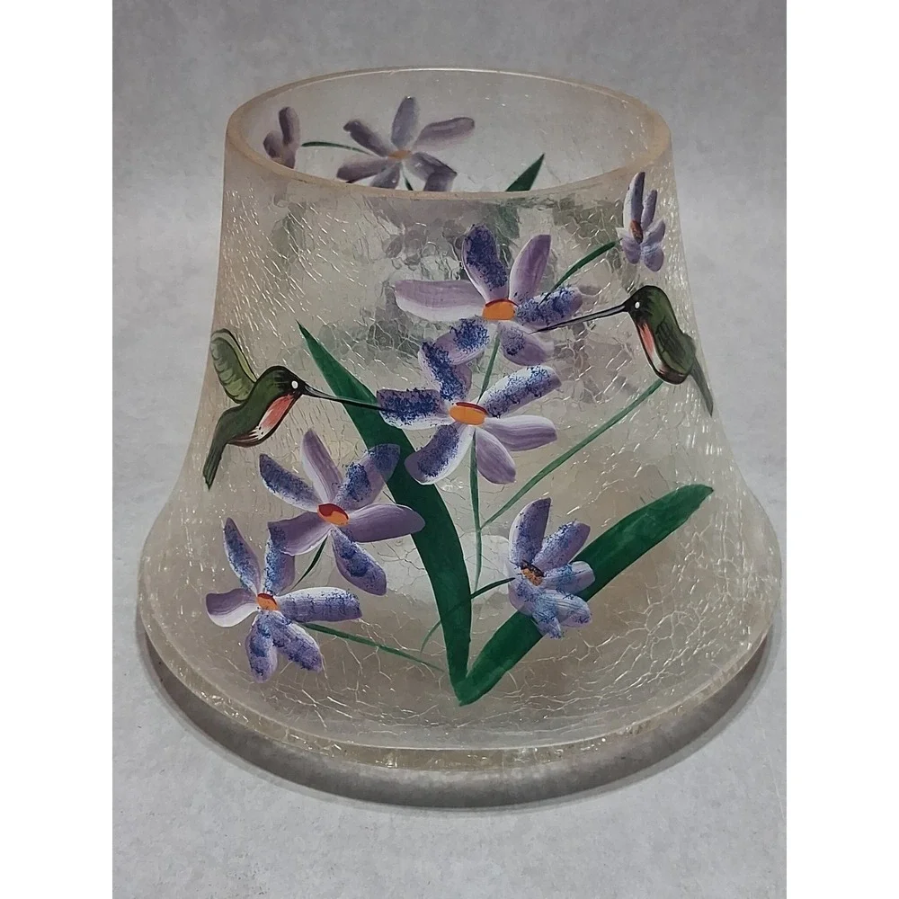 Vintage Fifth Avenue Crystal 2Pc Crackled Tealight Candle Holder Hummingbird🪻🪻